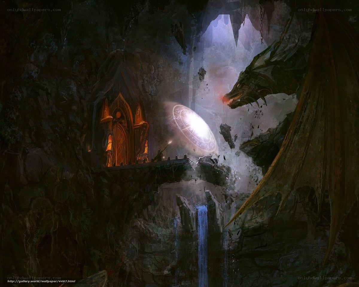 Dragon in a cave with a glowing orb