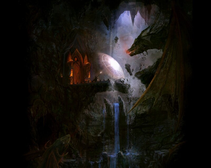 Dragon in a cave with magic portal