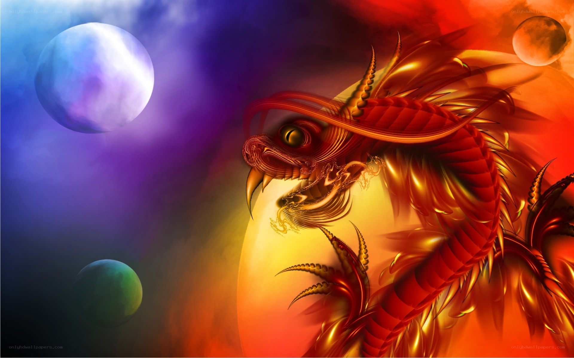 Dragon in a colorful sky