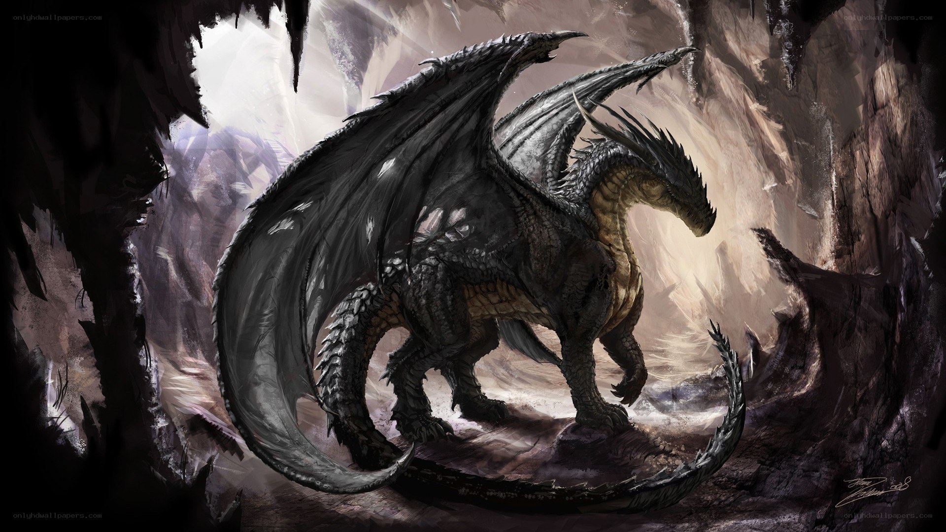 dragon in a dark cave