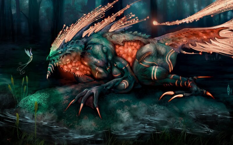dragon in a dark forest