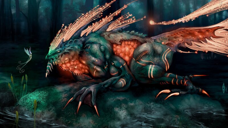 dragon in a dark forest