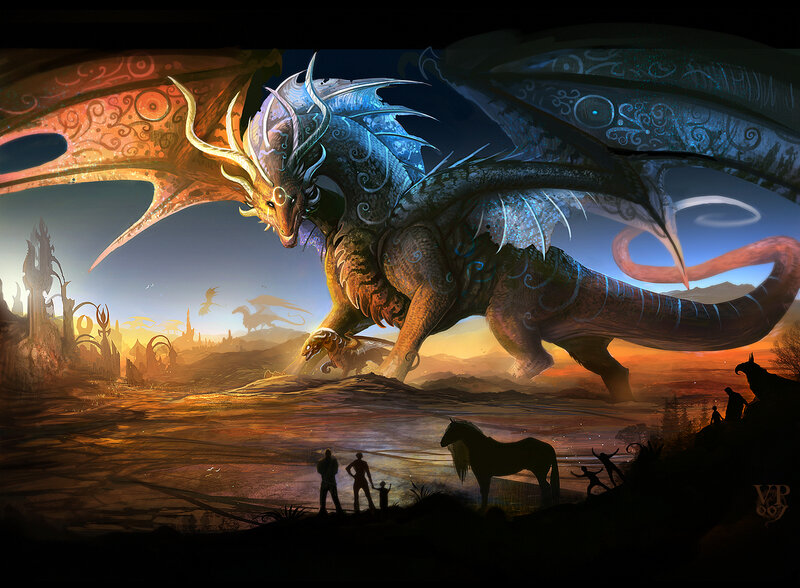 Dragon in a fantasy landscape