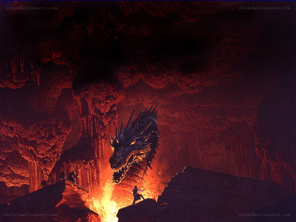 dragon in a fiery cave