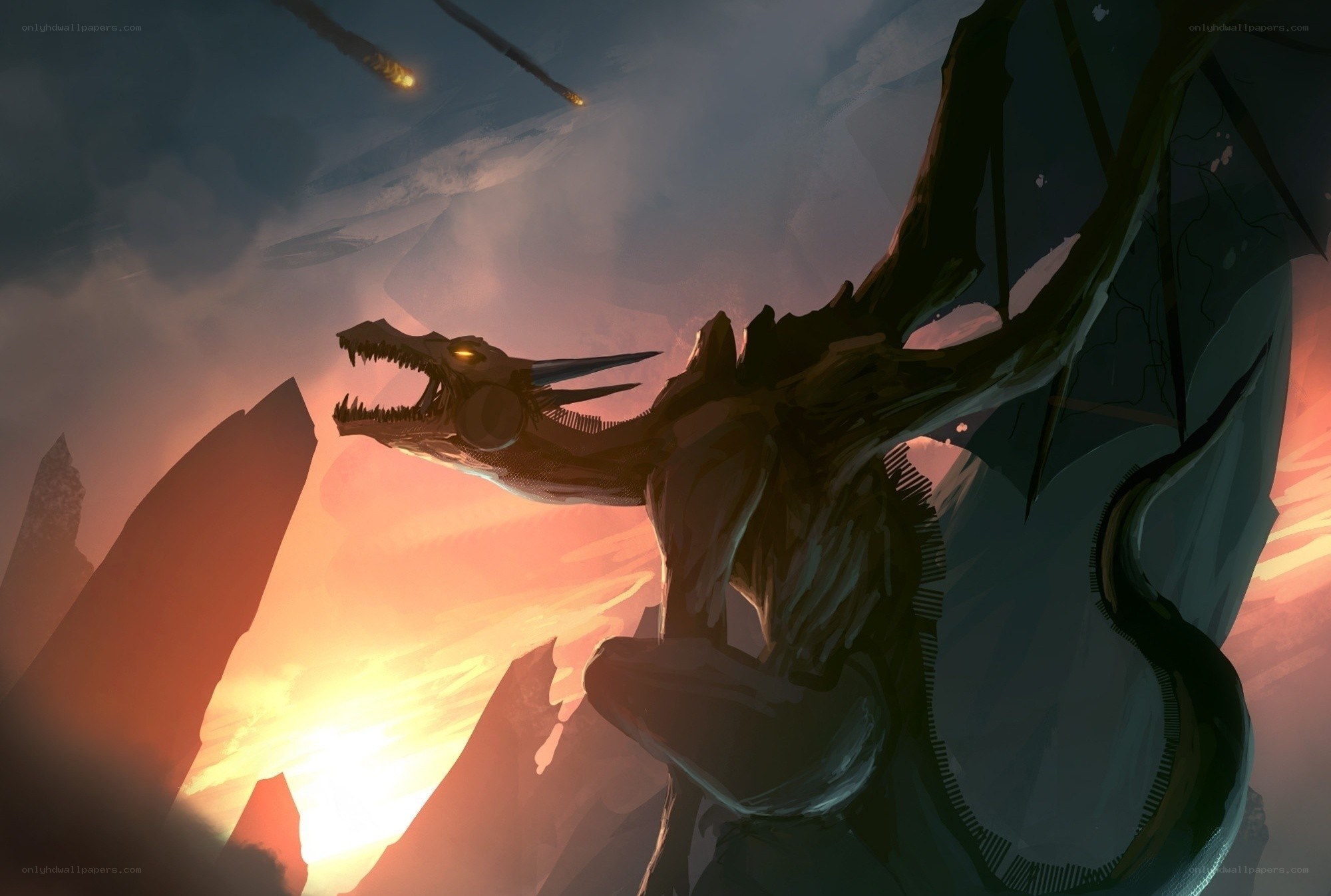 dragon in a fiery landscape