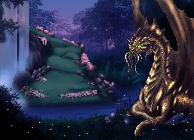 dragon in a forest at night