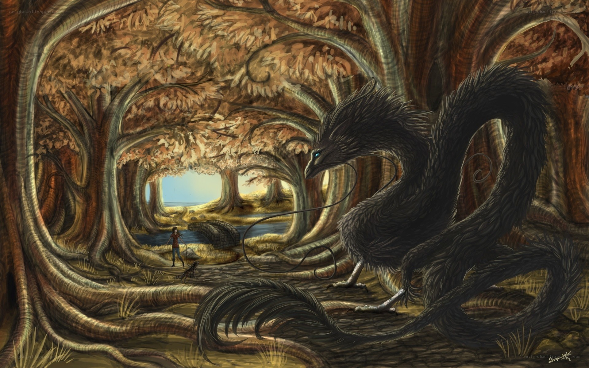 dragon in a forest tunnel