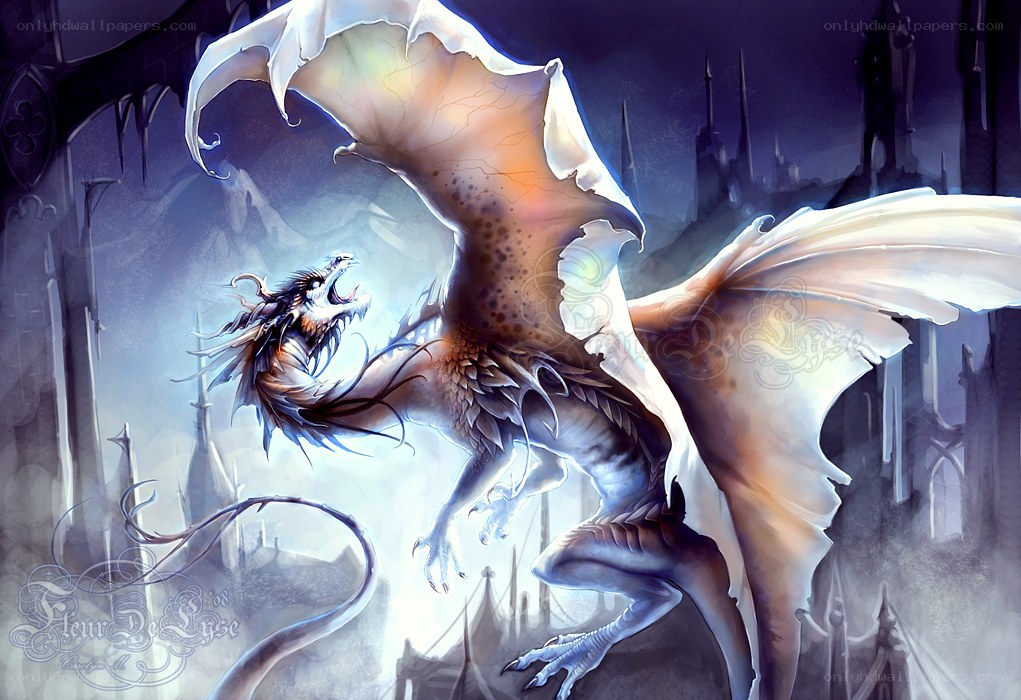 dragon in a gothic city