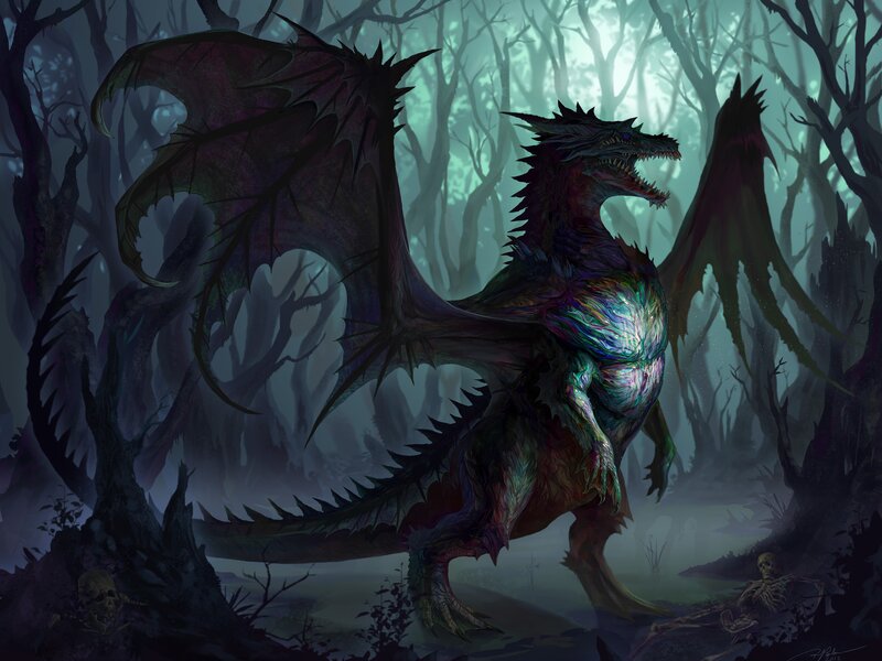 dragon in a haunted forest