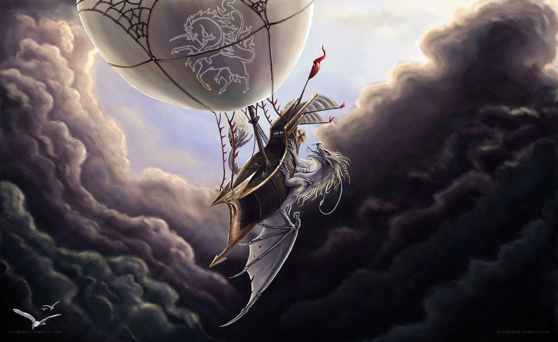 Dragon in a hot air balloon
