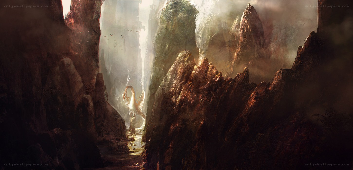 dragon in a misty canyon