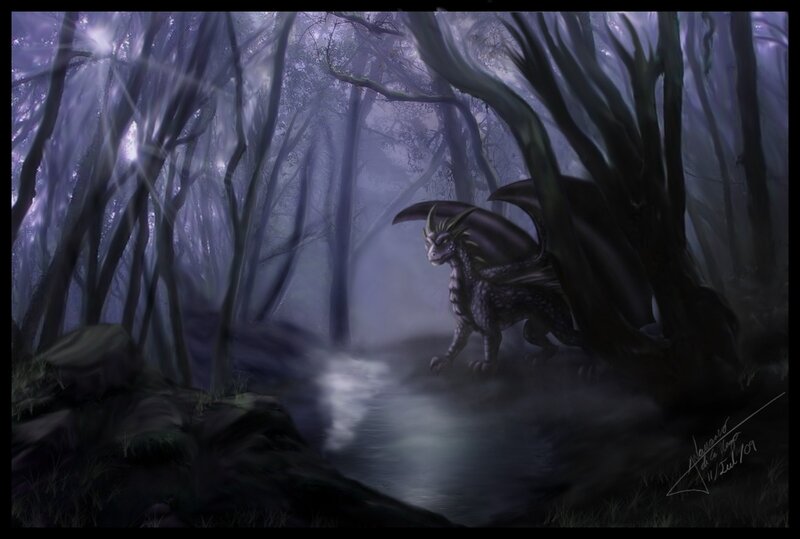 dragon in a misty forest