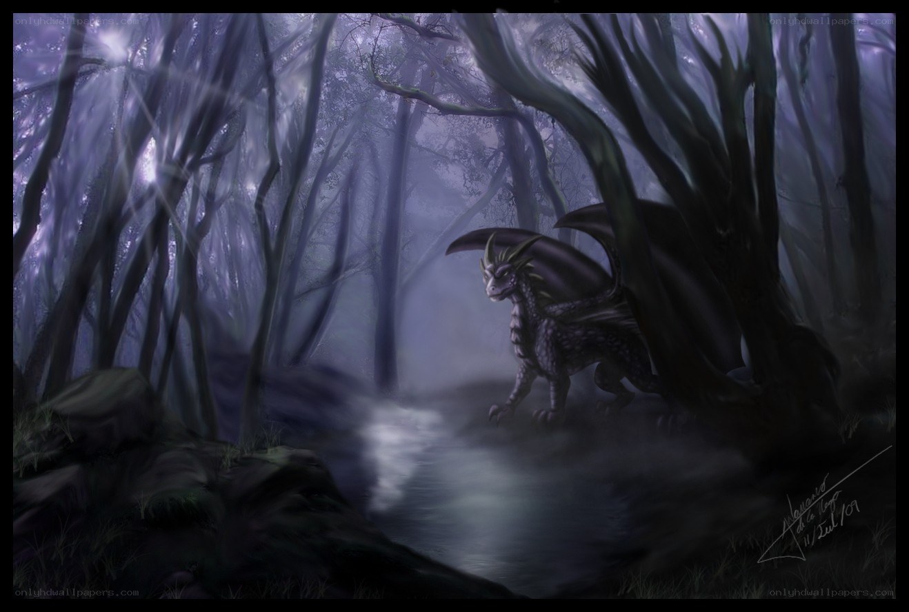dragon in a misty forest