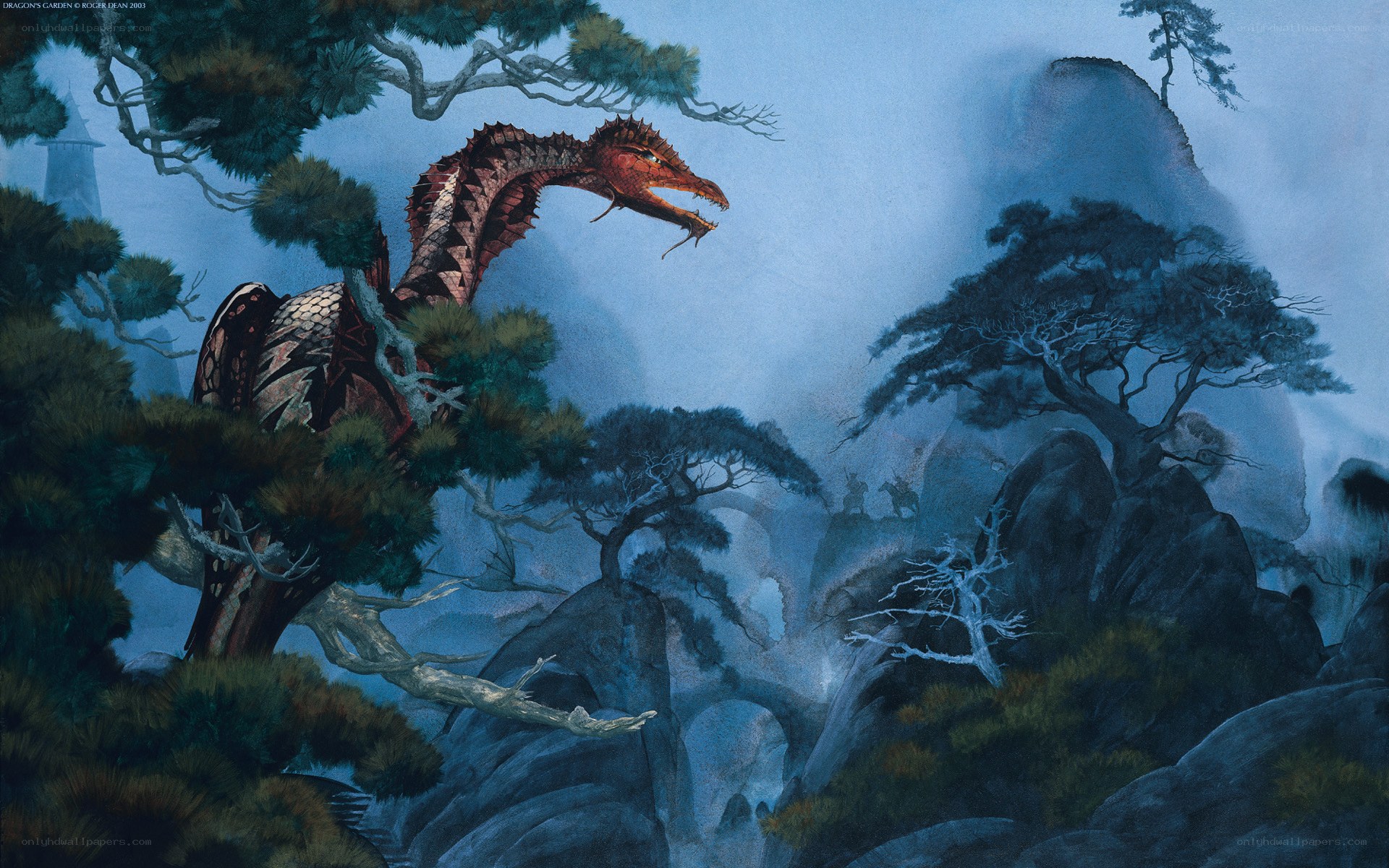 Dragon in a misty forest