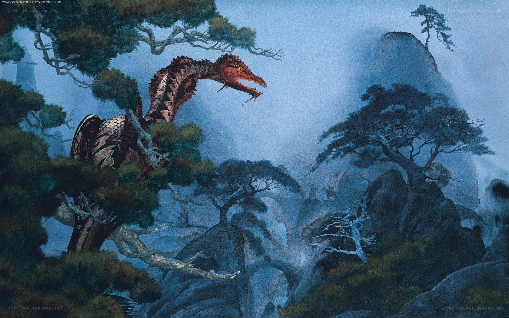 Dragon in a misty garden