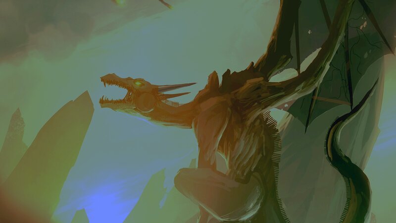 dragon in a misty landscape