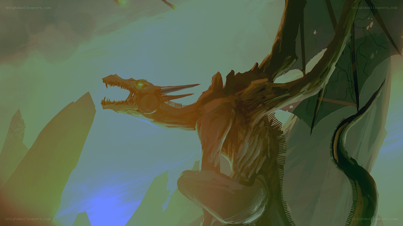 dragon in a misty landscape
