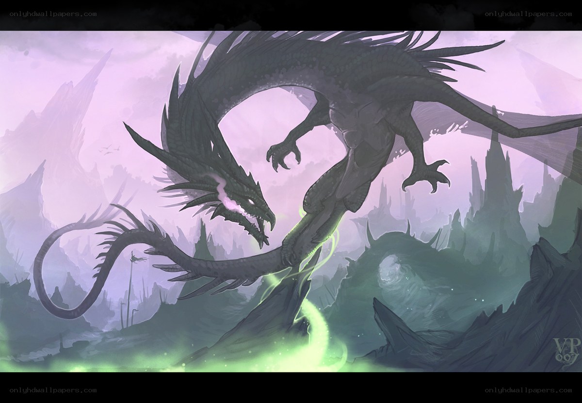 dragon in a misty landscape