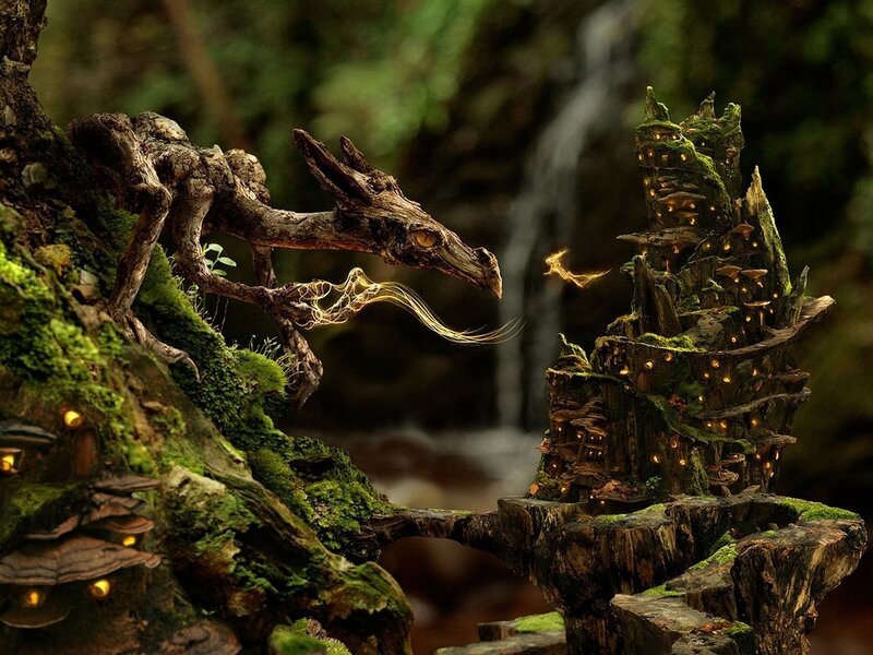 Dragon in a mossy forest