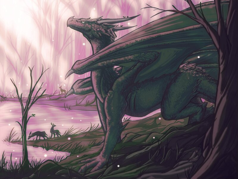Dragon in a mystical forest