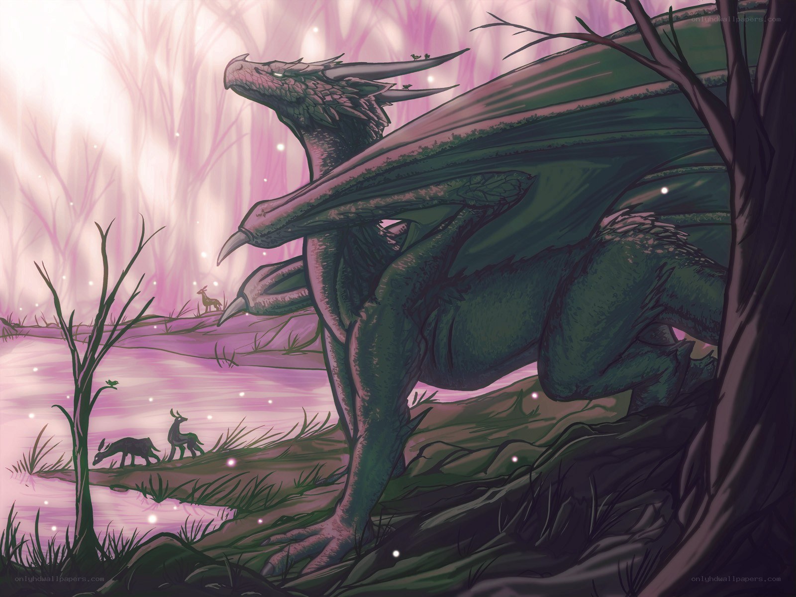 Dragon in a mystical forest