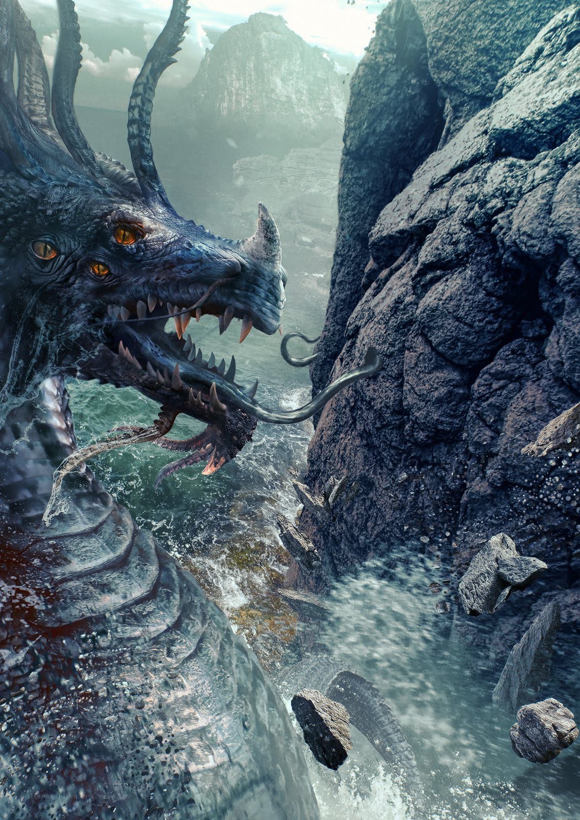 dragon in a rocky gorge
