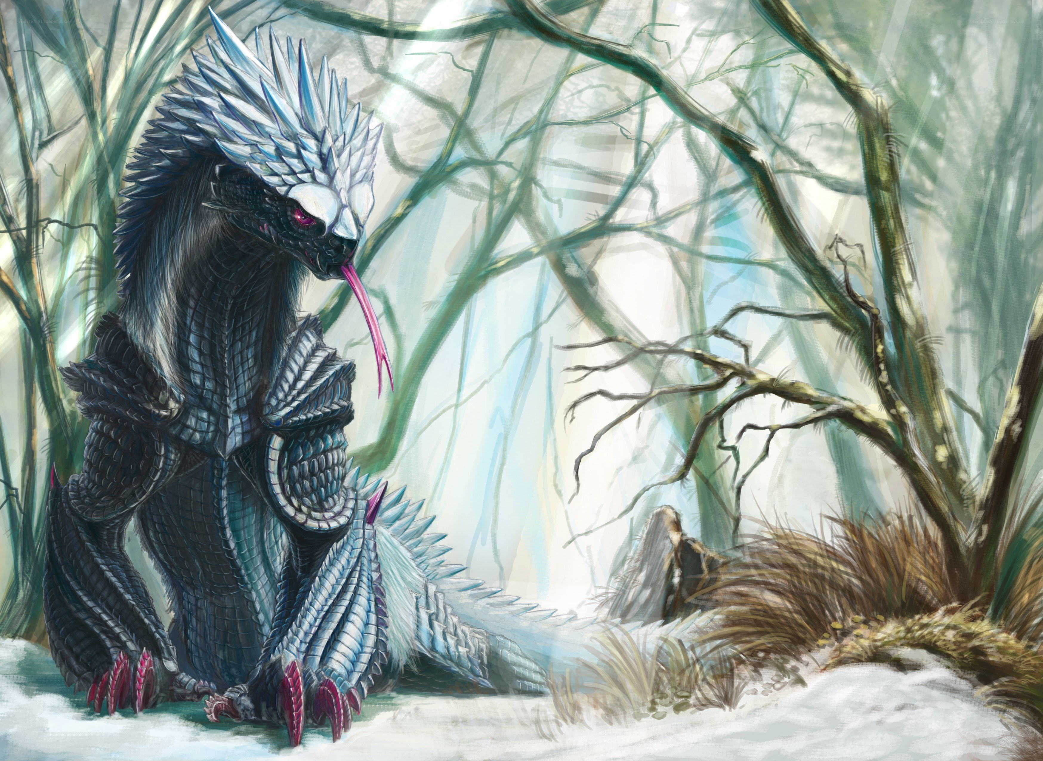 Dragon in a snowy forest