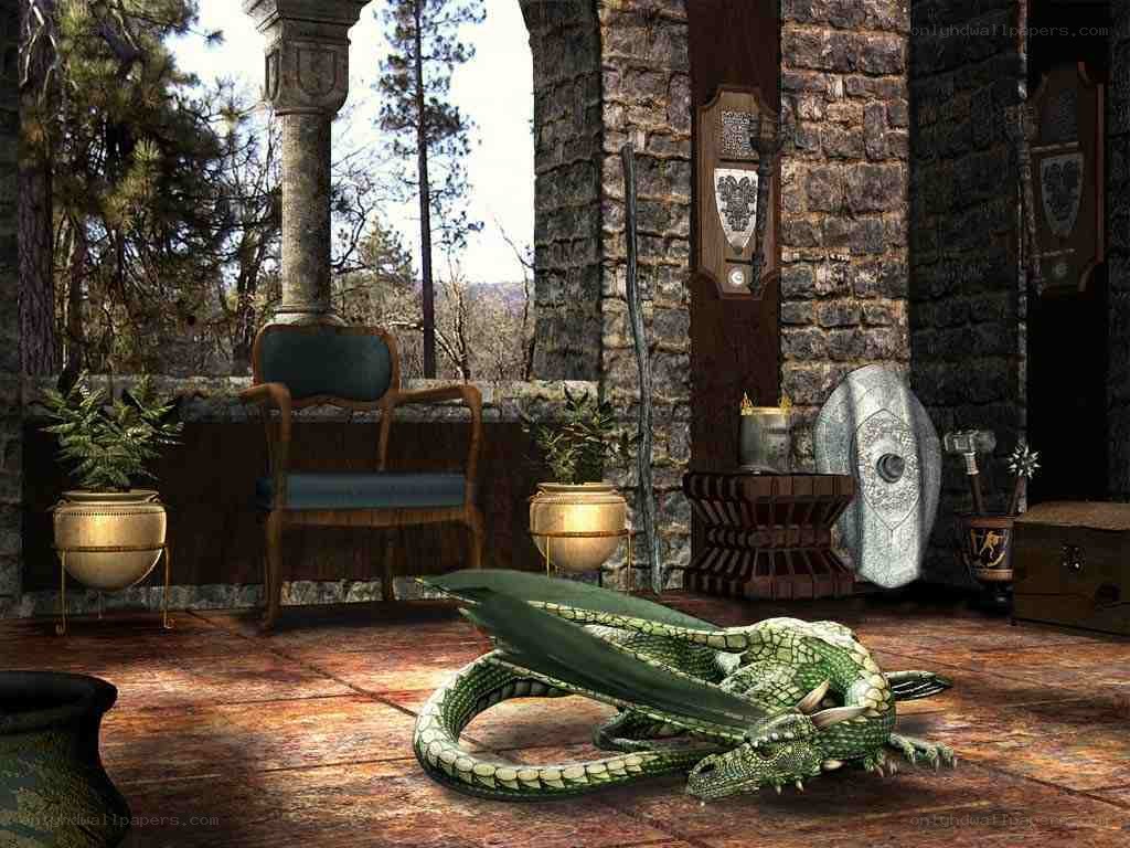 dragon in a stone hall