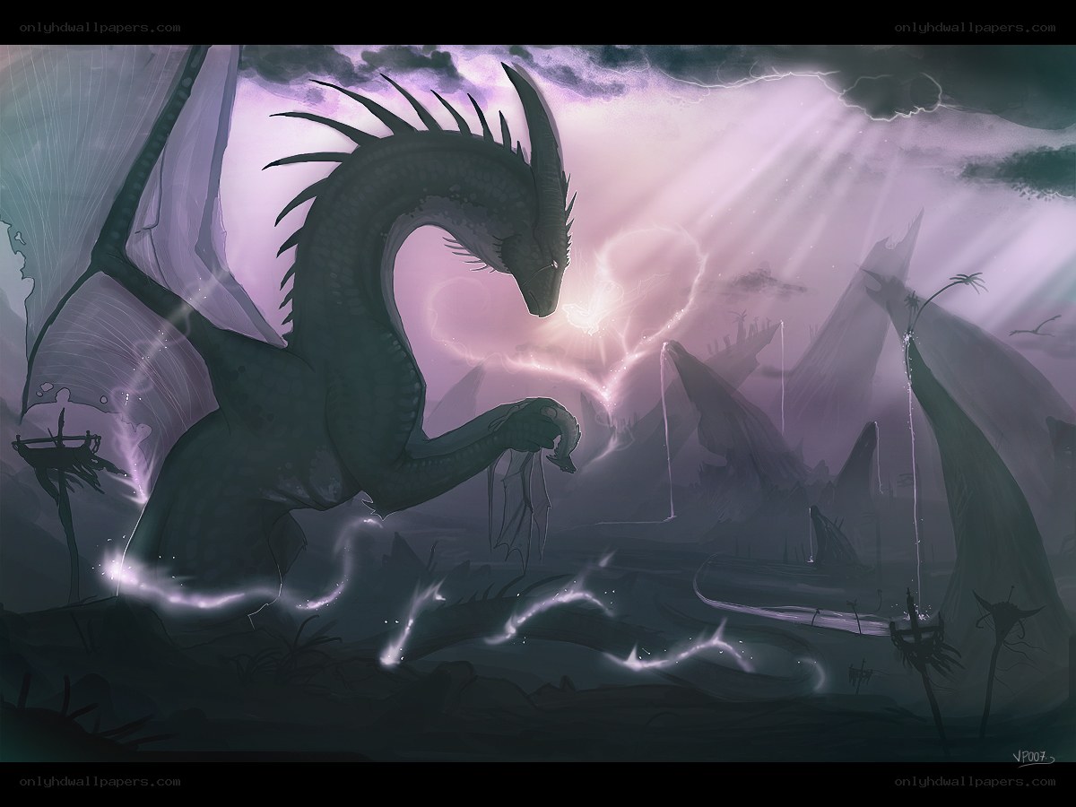 Dragon in a stormy landscape