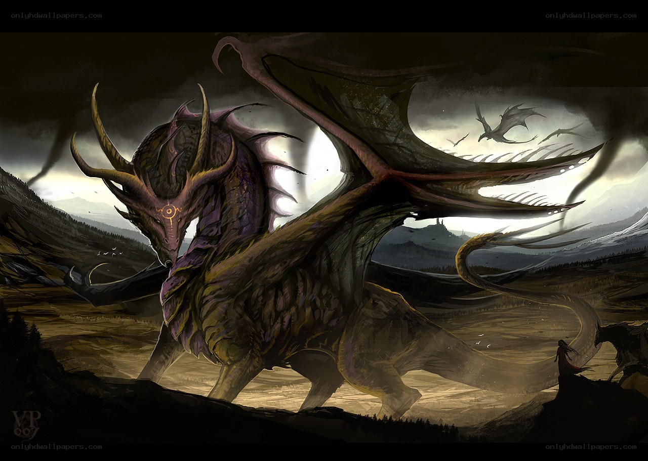Dragon in a stormy landscape