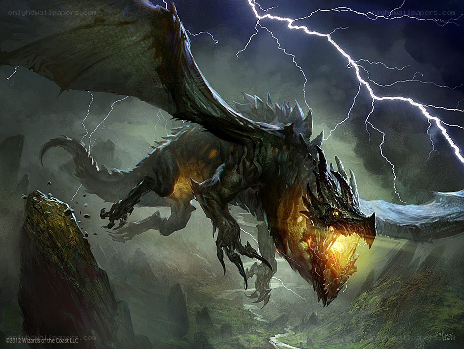 Dragon in a stormy landscape