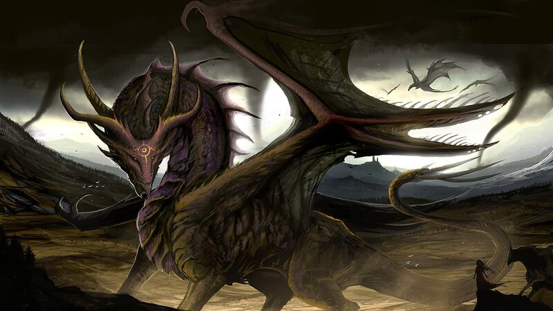 dragon in a stormy landscape