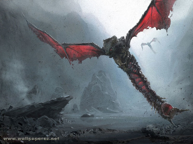 dragon in a stormy landscape