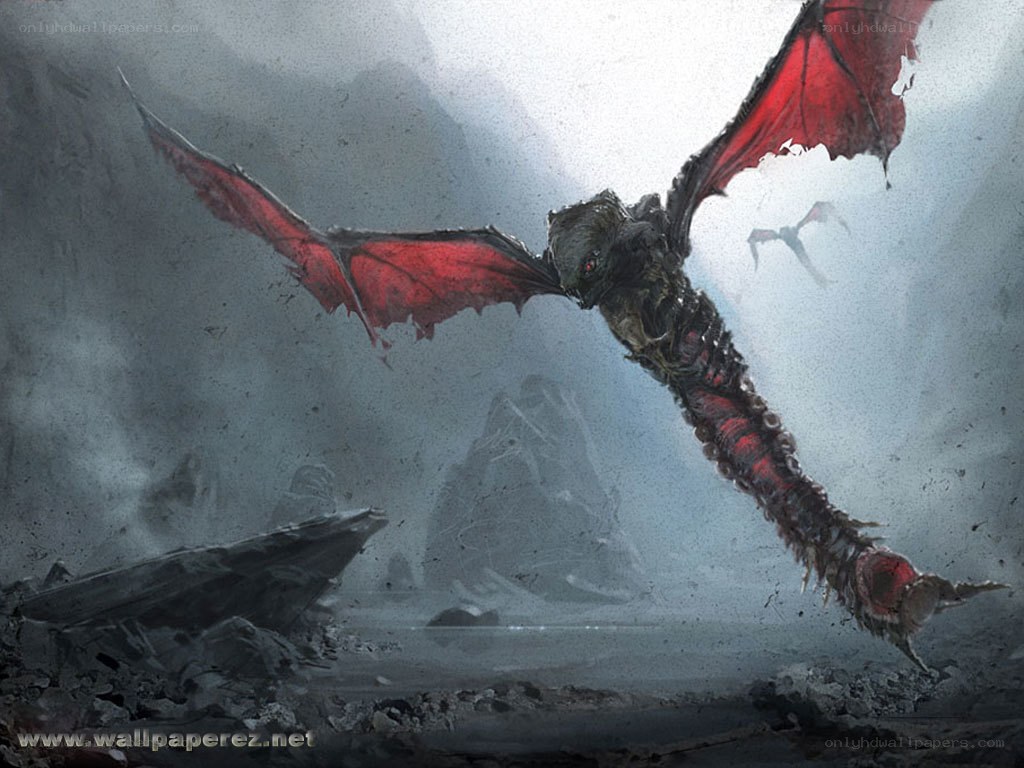 dragon in a stormy landscape