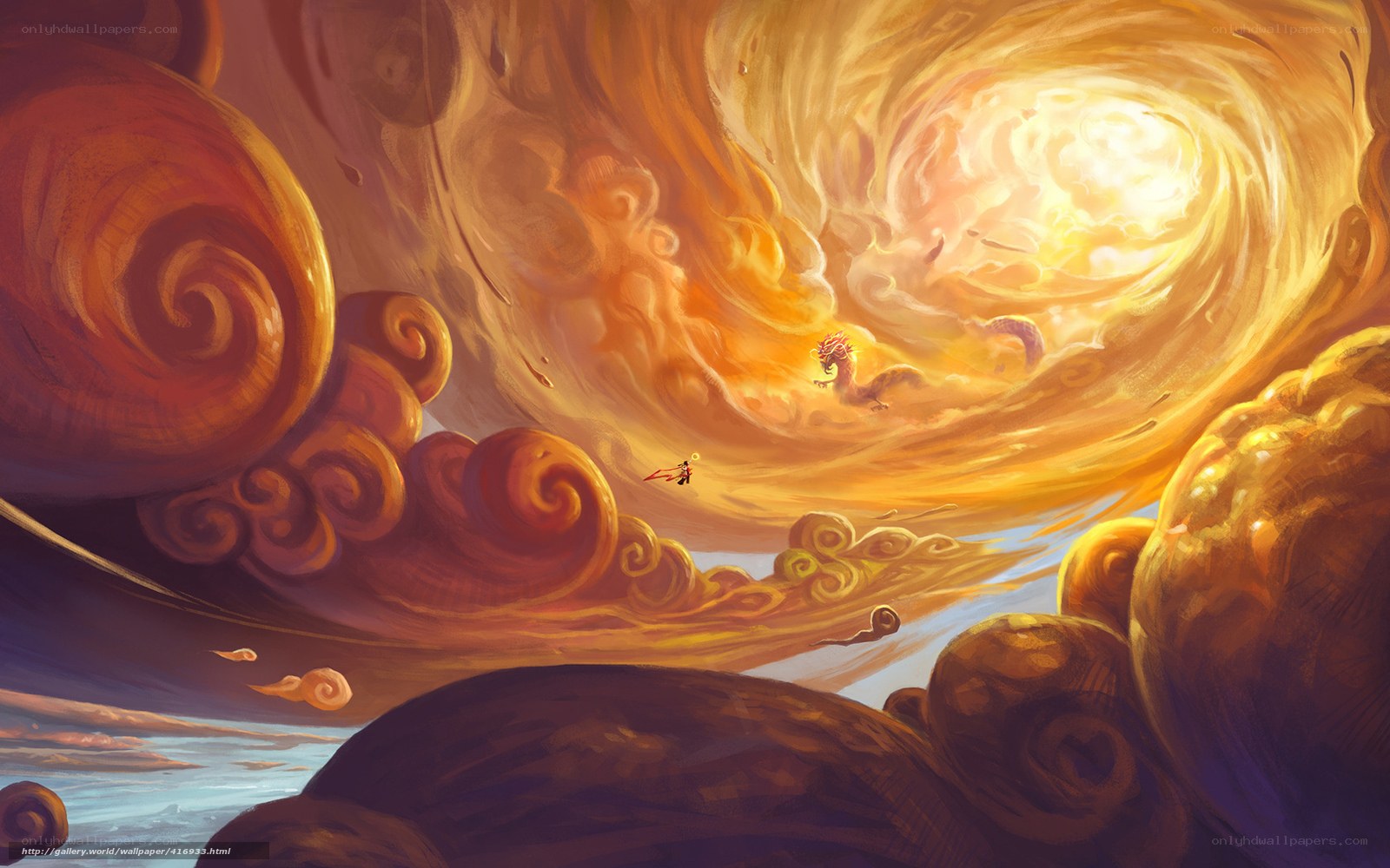 Dragon in a swirling sky