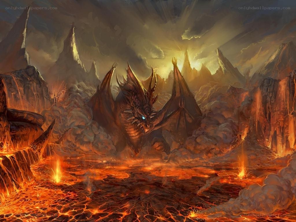 dragon in a volcanic landscape
