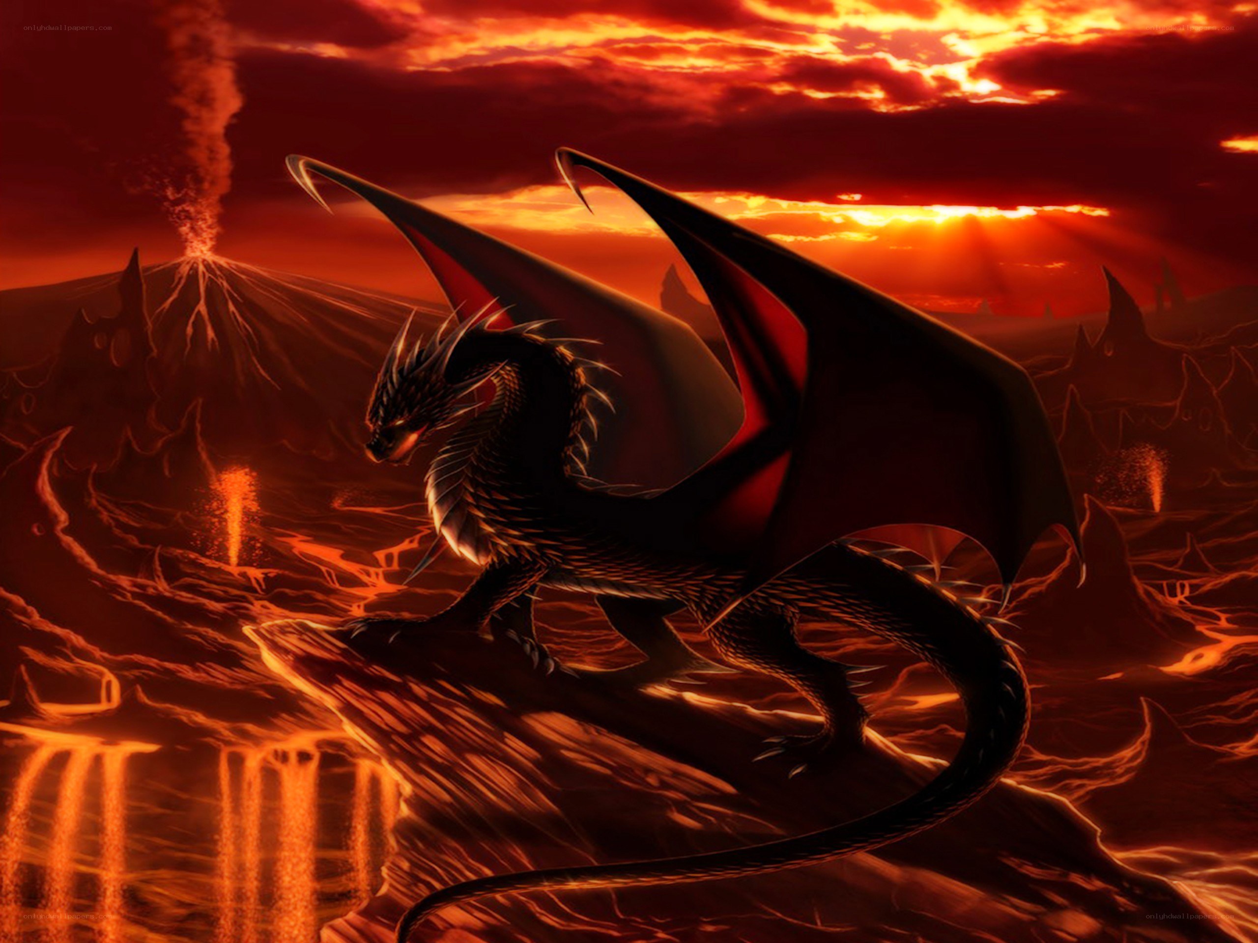 Dragon in a volcanic landscape