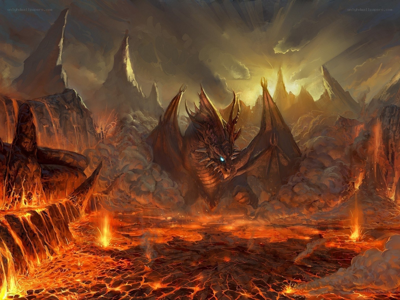 Dragon in a volcanic landscape