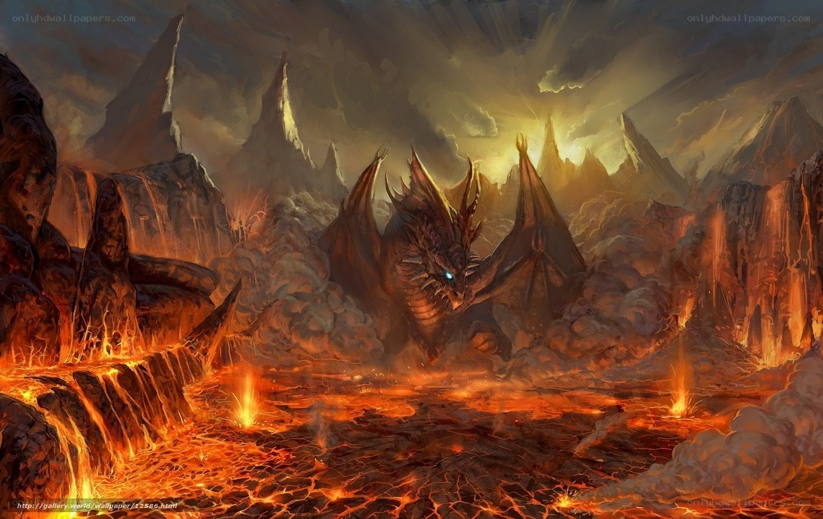 Dragon in a volcanic landscape