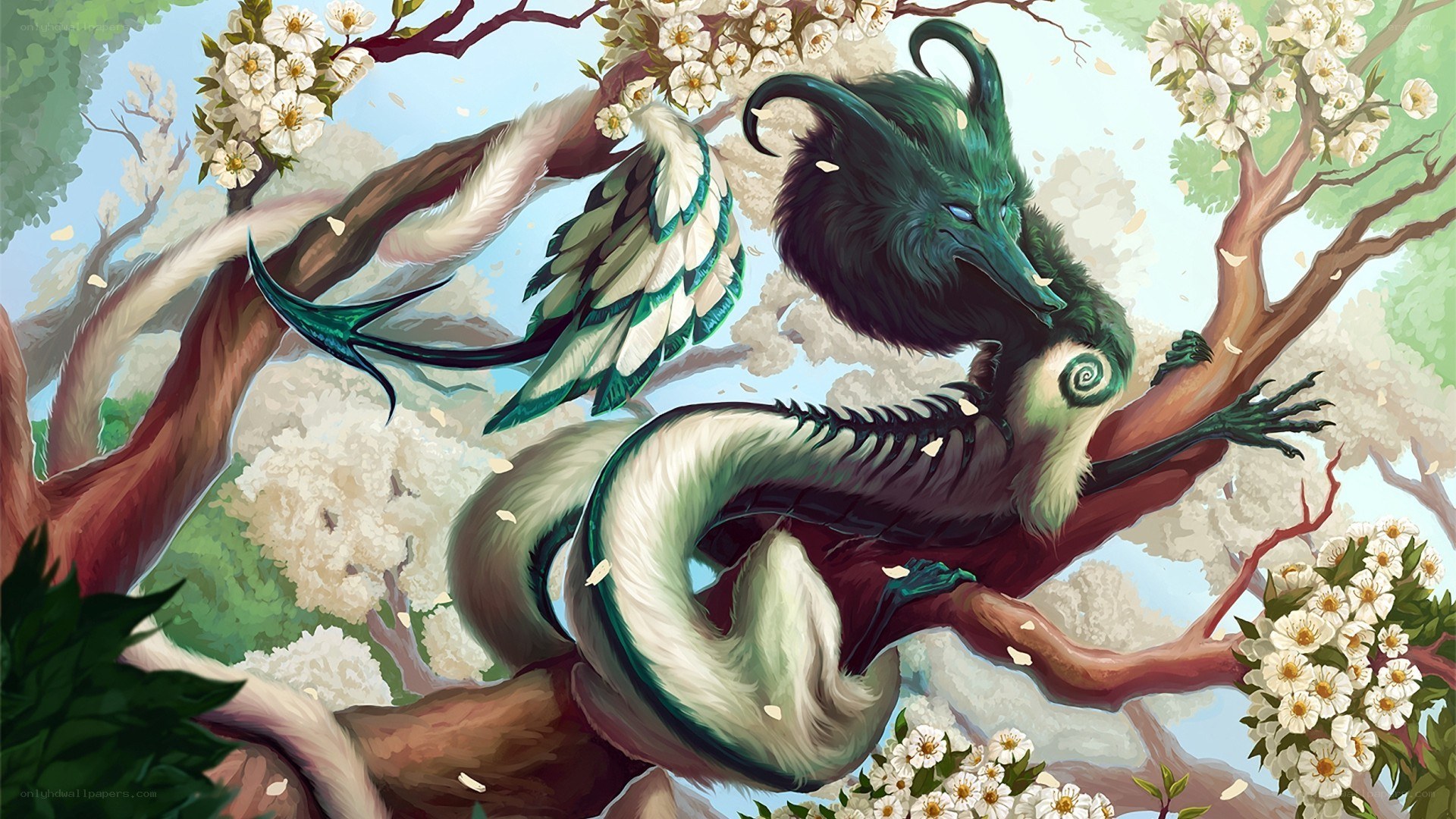 dragon in blooming tree