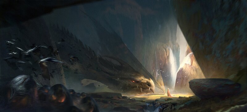 Dragon in Cave — Brown, Dramatic, Digital Art