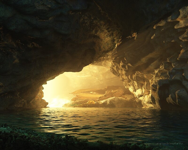 Dragon in Cave — Gold, Dramatic
