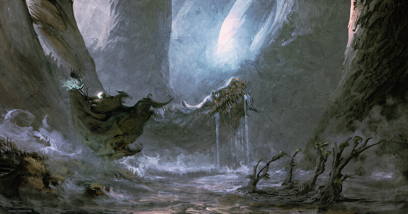 Dragon in Cave — Gray, Dramatic, Painting
