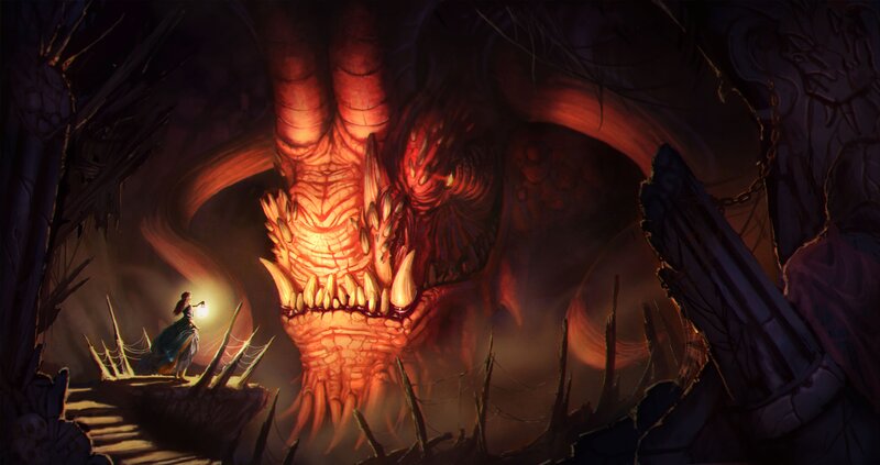Dragon in Cave — Red