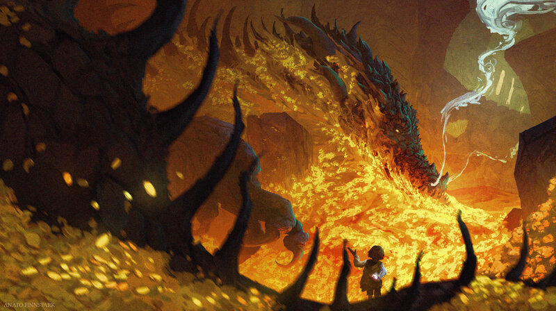 Dragon in Cave with Treasure
