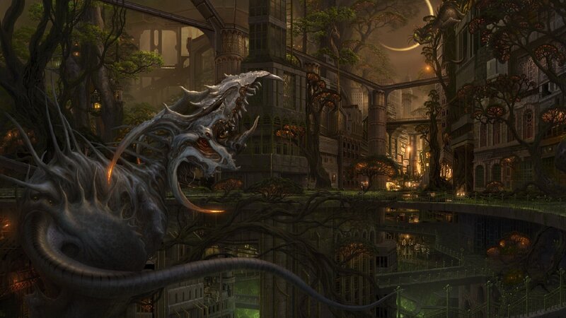 Dragon in City — Gray, Dramatic