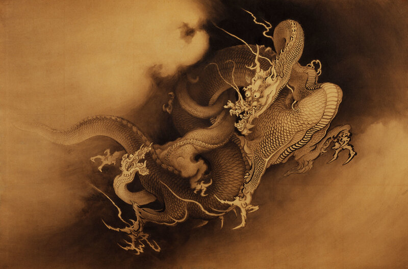 Dragon in Clouds — Brown, Dramatic, Painting