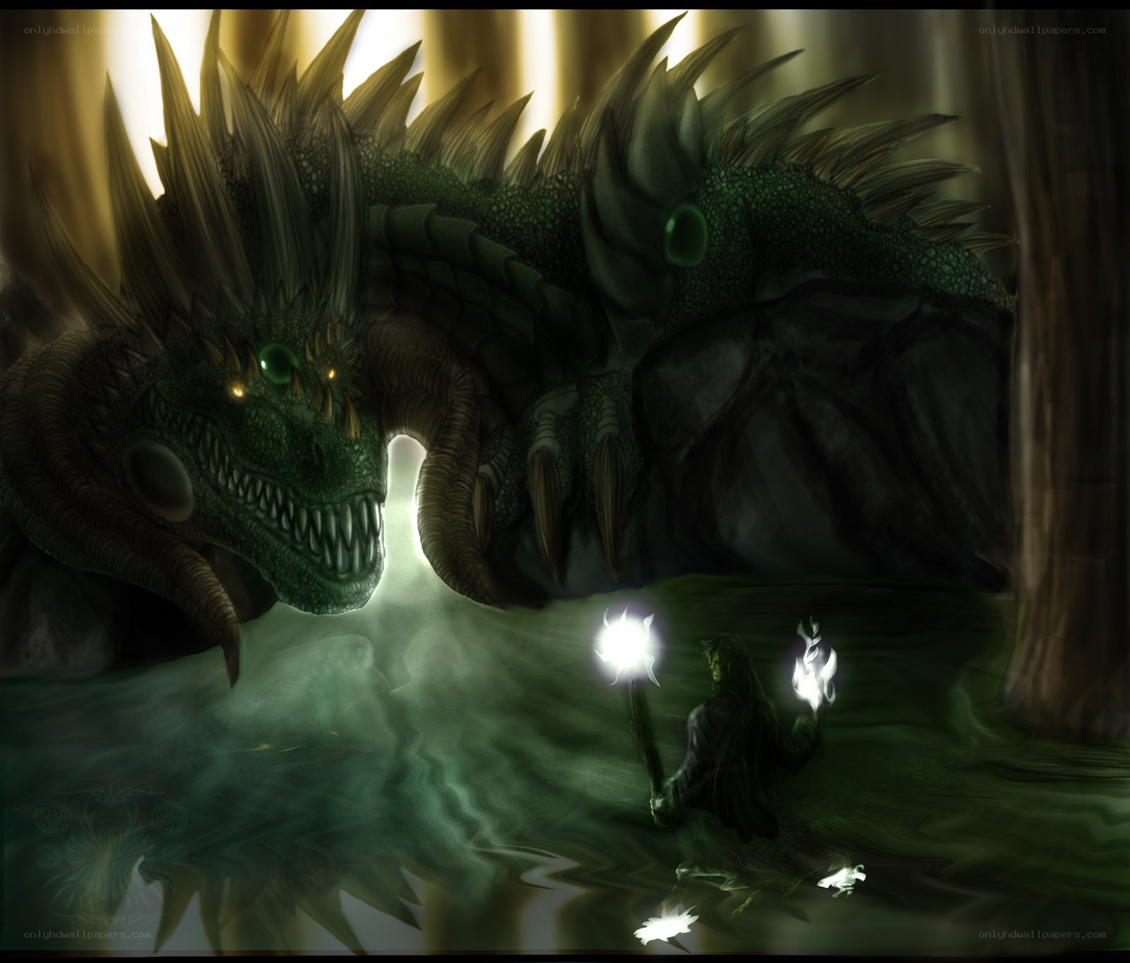 dragon in dark cavern