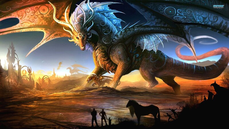 Dragon in Desert Landscape — Orange