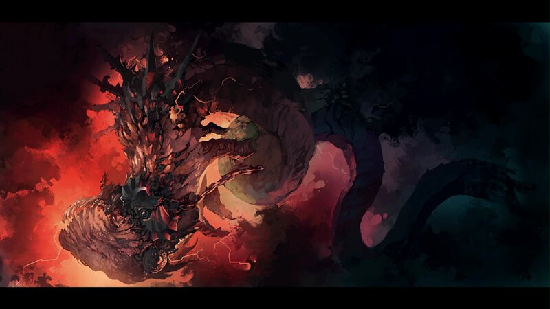 Dragon in Fiery Battle — Red